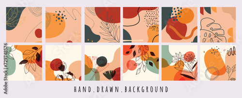 Big Set of Hand drawn backgrounds. Hand drawn doodle various shapes, lines, spots, drops, curves. Contemporary modern trendy Vector illustrations.