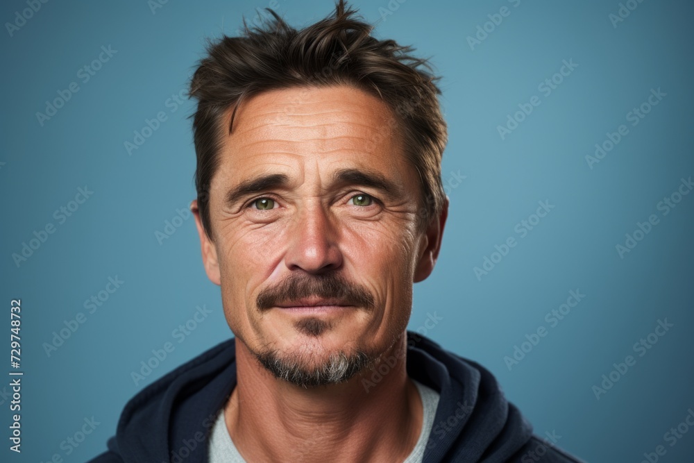 Portrait of a middle-aged man on a blue background. Portrait of a middle-aged man on a blue background.