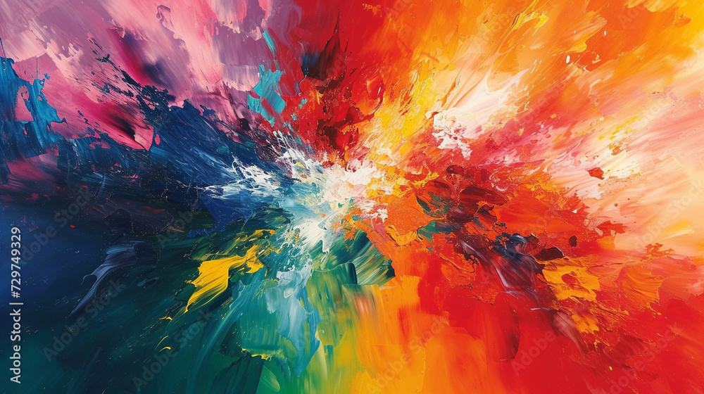 Explosive bursts of color dance across the canvas in a chaotic symphony of abstraction, capturing the essence of spontaneous creation.