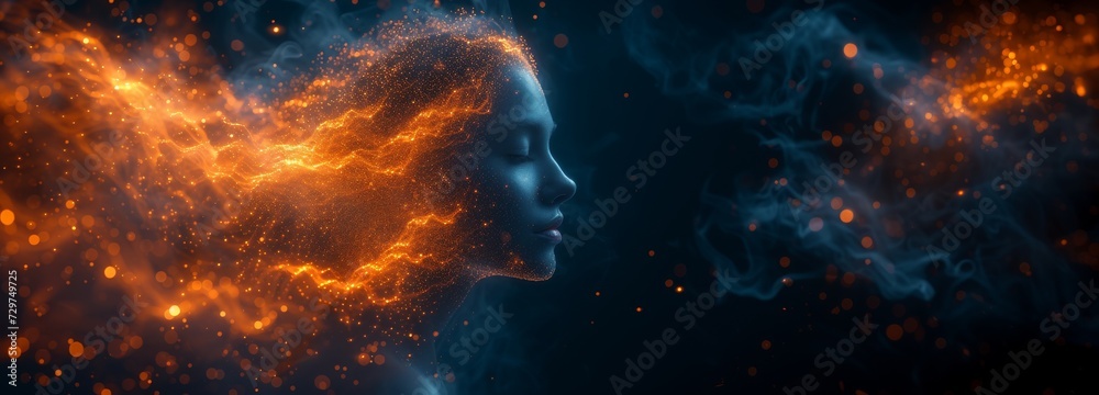 Woman face combine with Particles