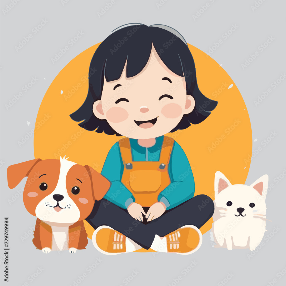 vector of cute kid with cute pet vector of cute kid with cute pet