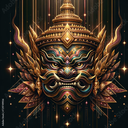  the face of Thotsakan (Ravana), a giant from Thai literature as an intricate geometric figure