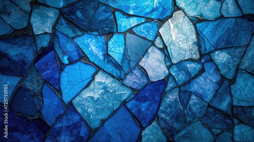 Blue mosaic marble tiles form an abstract backdrop, resembling swirling broken glass. Ai Generated photo