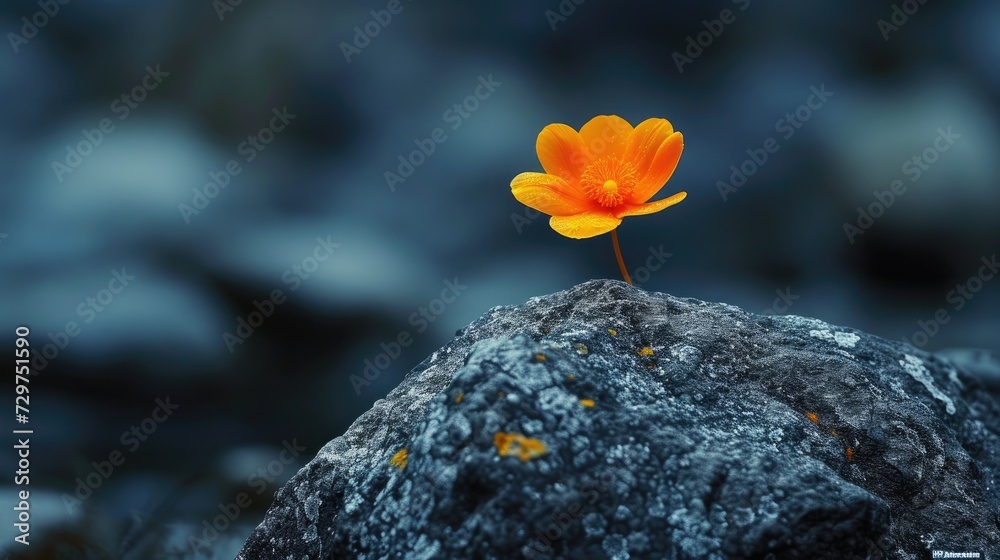 A solitary flower blooms amidst rugged rocks, nature's resilient beauty in harsh terrain, Ai Generated - obrazy, fototapety, plakaty 