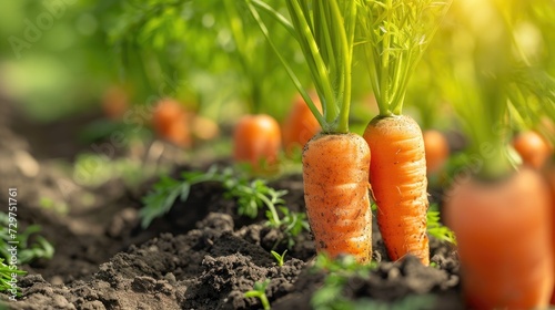 Close-up of carrots growing in a field, revealing the intricate beauty of agriculture, Ai Generated.