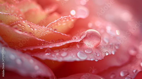 The captivating details of a raindrop sliding down the silky surface of a rose petal.