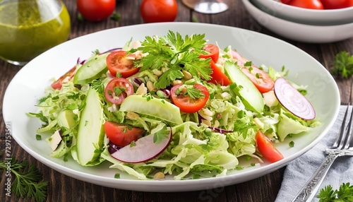 Flat Design Vector Illustration of Fresh Green Cabbage Salad
