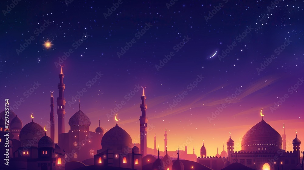 Silhouette mosque night ramadan background