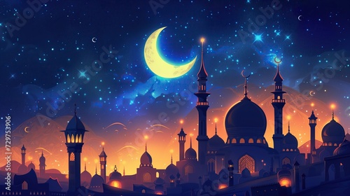 Silhouette mosque night ramadan background