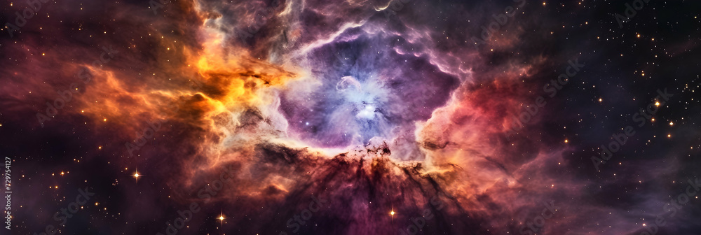 Obraz premium Celestial beauty in the night sky, a cosmic journey of stars, nebula and galaxies—a captivating exploration of the infinite