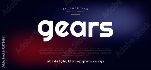 Modern geometric alphabet display font vector. Gears typography style design photo