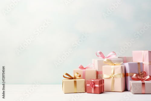 Birthday gift box with a copy space on minimalist background