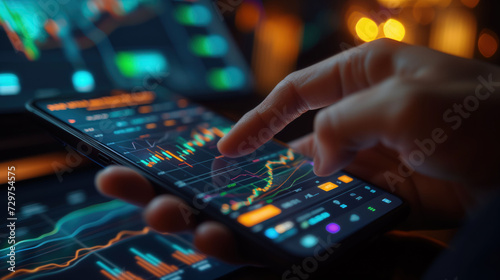 Investor Monitoring Stock Market on Smartphone