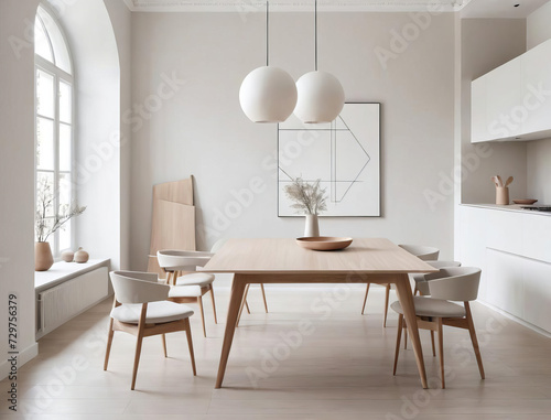 Minimalistic Art Studio - Elegant Scandinavian-inspired dining area with minimalist Bauhaus design Gen AI photo