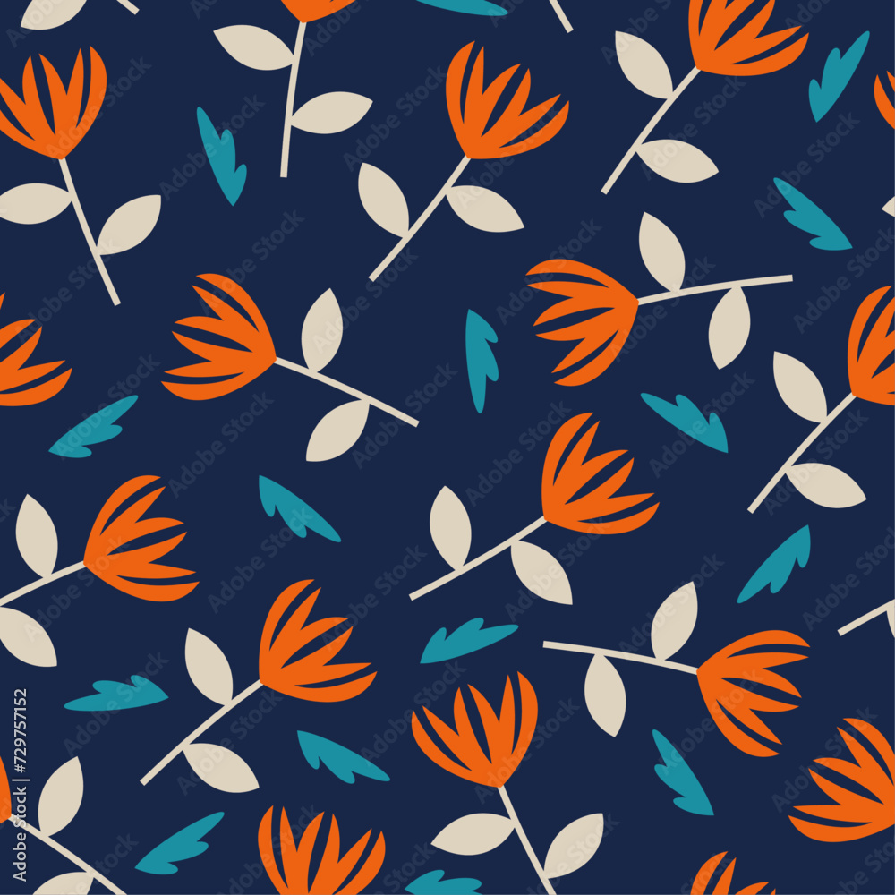 Fototapeta premium Floral Vector Seamless Pattern