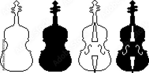 pixel art violin icon set