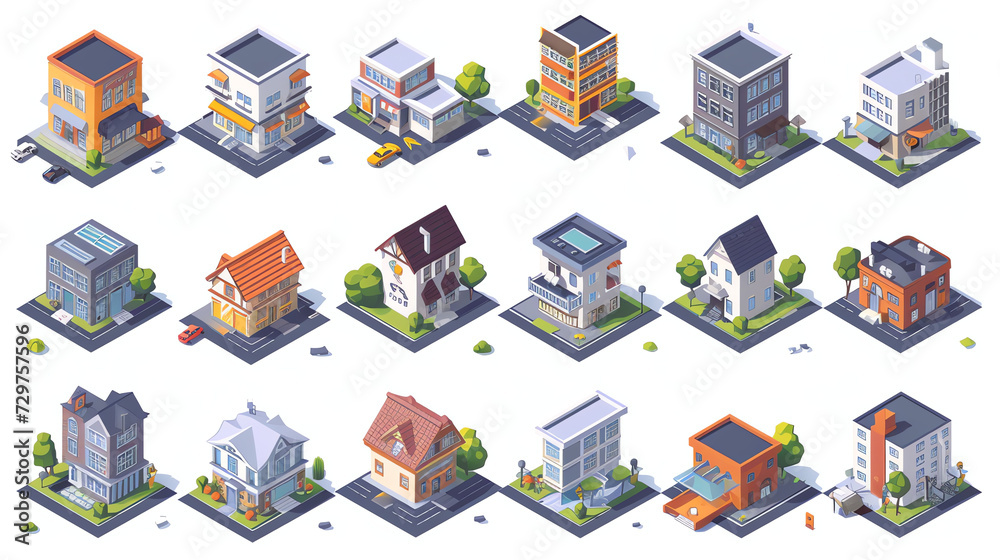 Fototapeta premium Isometric Building in the City Game Asset