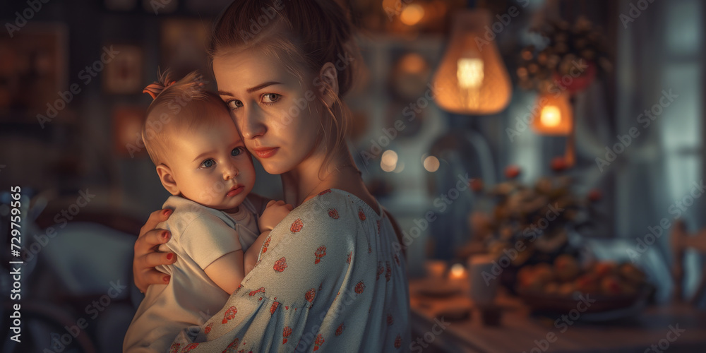 beautiful mom with beautiful baby in hands, generative AI