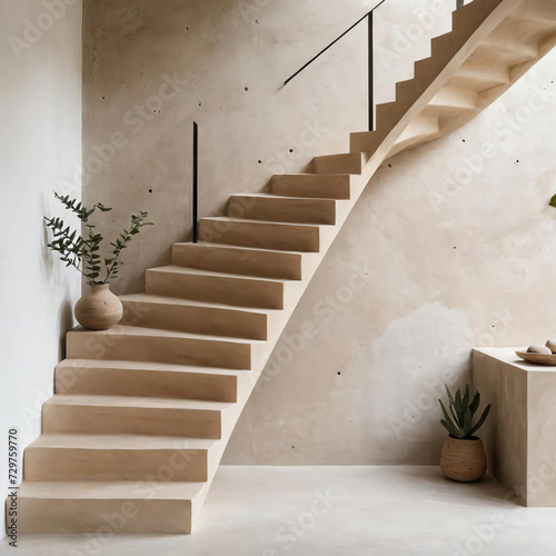 Bohemian Minimalism - Professional close-up of a minimalist art studio interior with earthy organic elements Gen AI