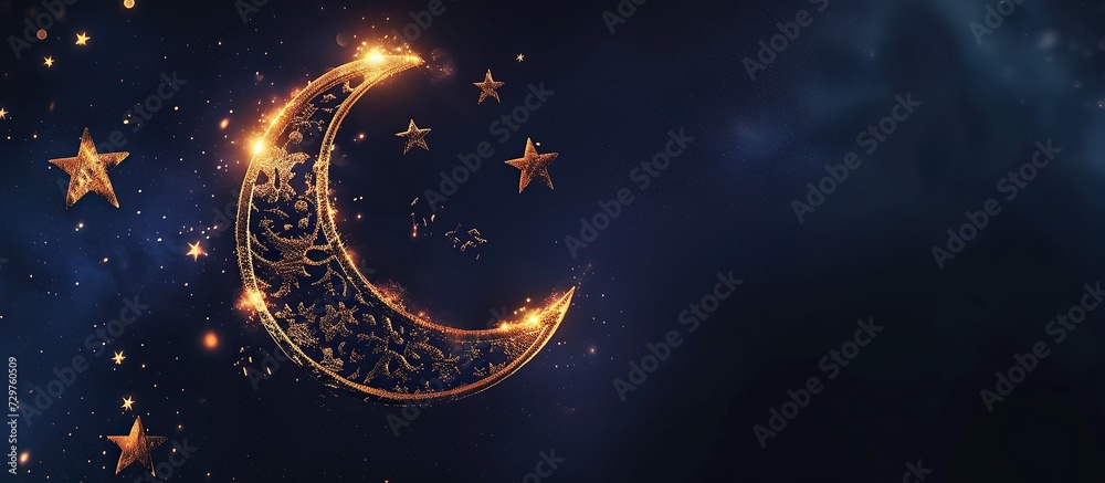 Ramadan kareem banner background, crescent moon and stars ornament on navy background Ramadan kareem banner background, crescent moon and stars ornament on navy background