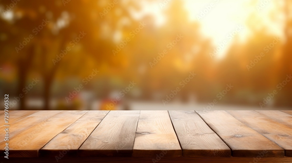 Empty wooden table with blurred background with bokeh effect AI Generated Empty wooden table with blurred background with bokeh effect AI Generated