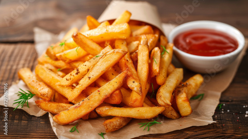 Crispy Golden French Fries with Ketchup.