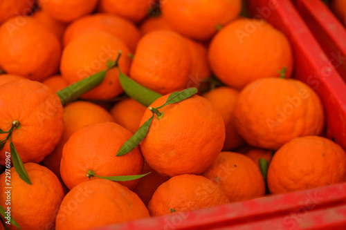 juicy fresh tangerines in boxes for sale in Cyprus in winter 22