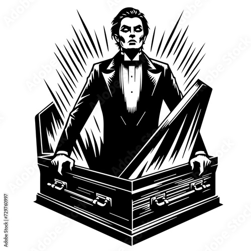 Vampire coming out of coffin. 