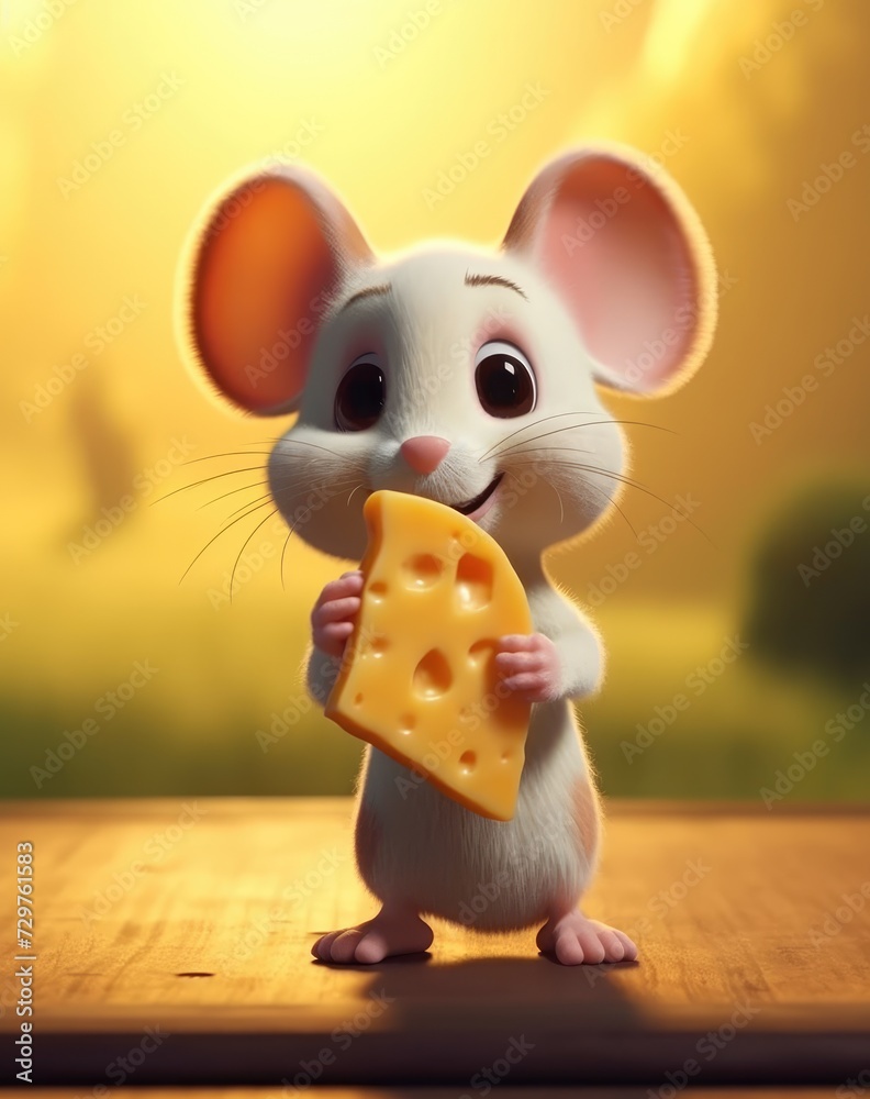 Cartoon Mouse Holding Piece of Cheese Cartoon Mouse Holding Piece of Cheese