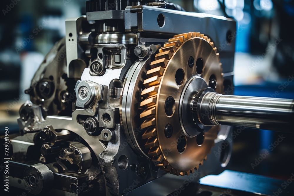 A Detailed View of a Machine Cam in an Industrial Setting, Surrounded by Gears, Cogs, and Mechanical Parts, Illuminated by Harsh Factory Lights A Detailed View of a Machine Cam in an Industrial Setting, Surrounded by Gears, Cogs, and Mechanical Parts, Illuminated by Harsh Factory Lights