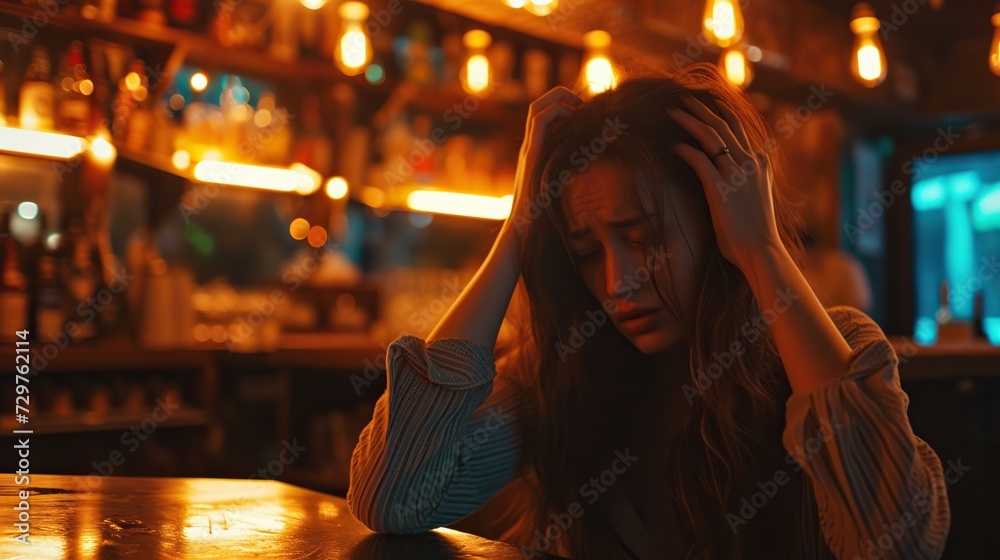 Depressed woman sitting in the bar Depressed woman sitting in the bar