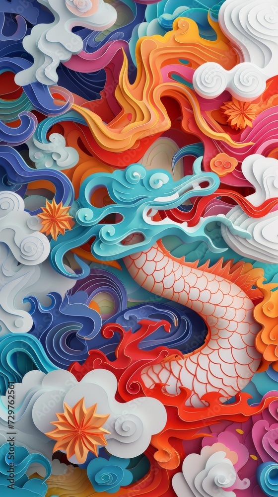 Chinese Lunar Asian New Year Dragon Paper Cut Phone Wallpaper Background Illustration Chinese Lunar Asian New Year Dragon Paper Cut Phone Wallpaper Background Illustration