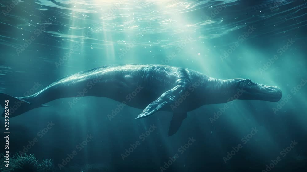 The graceful outline of a Kronosaurus as it hunts in the murky depths its powerful flippers propelling it through the water. The graceful outline of a Kronosaurus as it hunts in the murky depths its powerful flippers propelling it through the water.