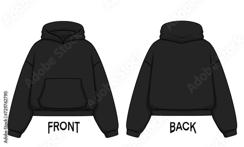 Premium Vector | Design Mock up Boxy Croptop Hoodie front and back, color can be changed.
