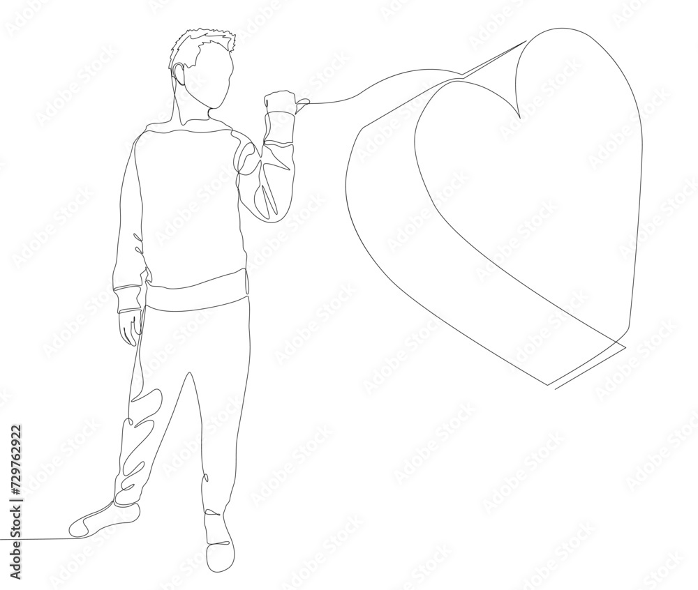 One continuous line of Man pointing with finger at heart. Thin Line Illustration vector concept. Contour Drawing Creative ideas.