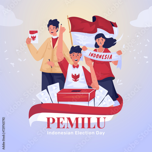 Indonesian election day or called pemilu flat illustration greetings