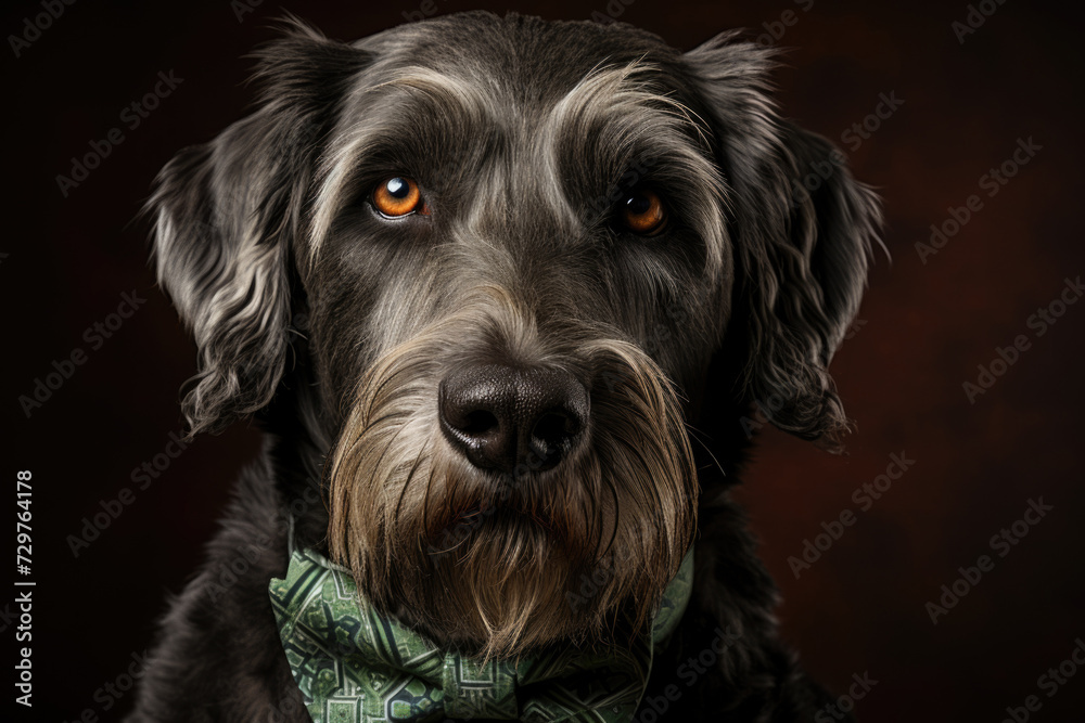 portrait of an Irish Wolfhound with a green bowtie