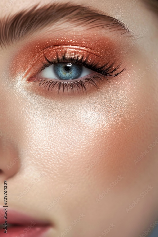 Fototapeta premium close up of eye with makeup and flawless skin