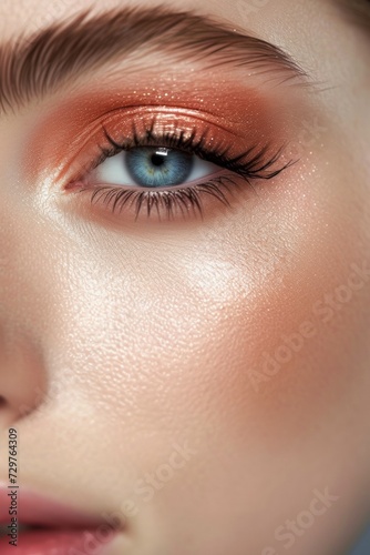 close up of eye with makeup and flawless skin