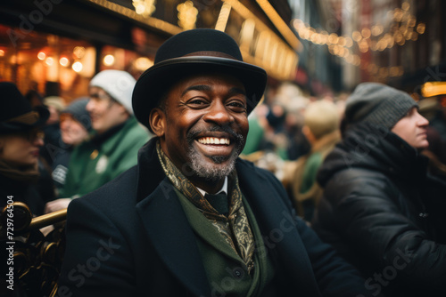 Senior Black man at a Saint Patrick's Day event in the City © Justin