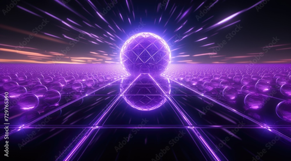 Obraz premium Futuristic purple neon light landscape background mixed with retro in classic colors.
