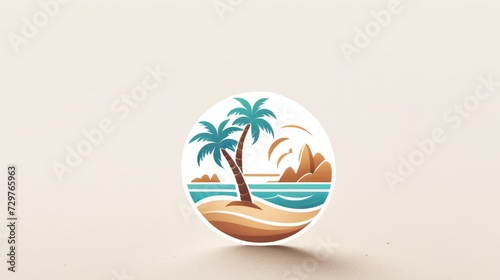 Circular Beach Logo Featuring Palm Tree  Ocean Waves  and Sun