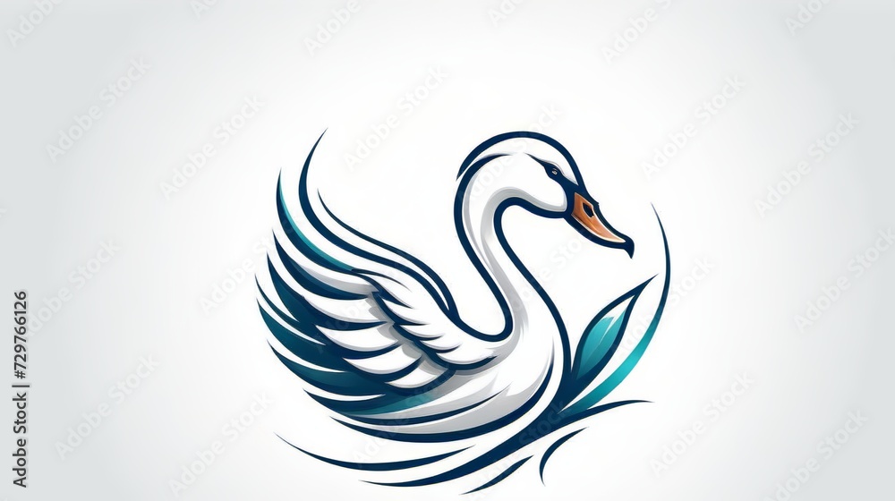 Elegant Swan Logo Design with Flowing Blue and White Feathers on a Light Background Elegant Swan Logo Design with Flowing Blue and White Feathers on a Light Background