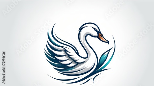 Elegant Swan Logo Design with Flowing Blue and White Feathers on a Light Background