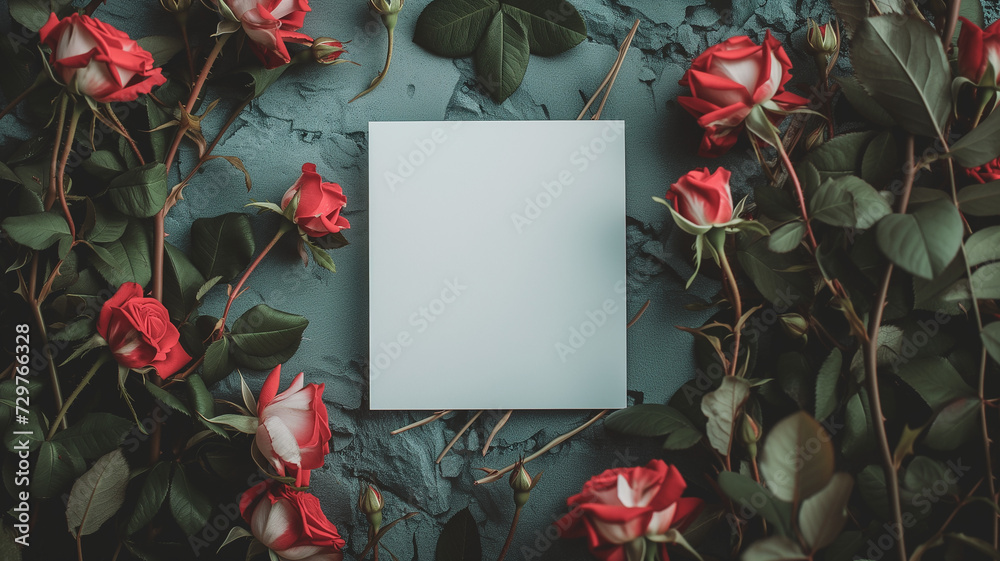 white square in the middle surrounded by roses on ground white square in the middle surrounded by roses on ground