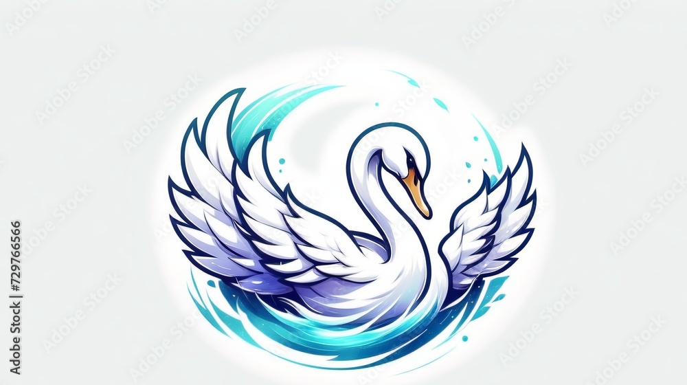 Naklejka premium Elegant Swan Logo with Blue and White Swirling Feathers Design on a Light Background