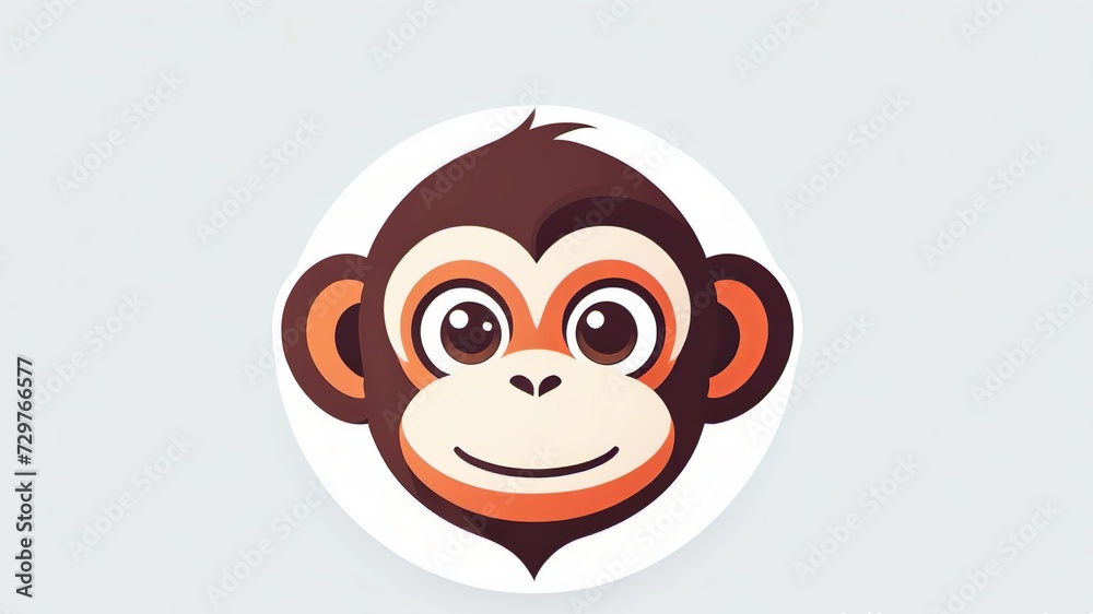 Obraz premium Friendly Cartoon Monkey Face Logo Design Encased in White Circle