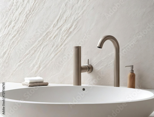 Minimalistic Bathroom Interior with Textured Surfaces and Soft Natural Lighting Gen AI