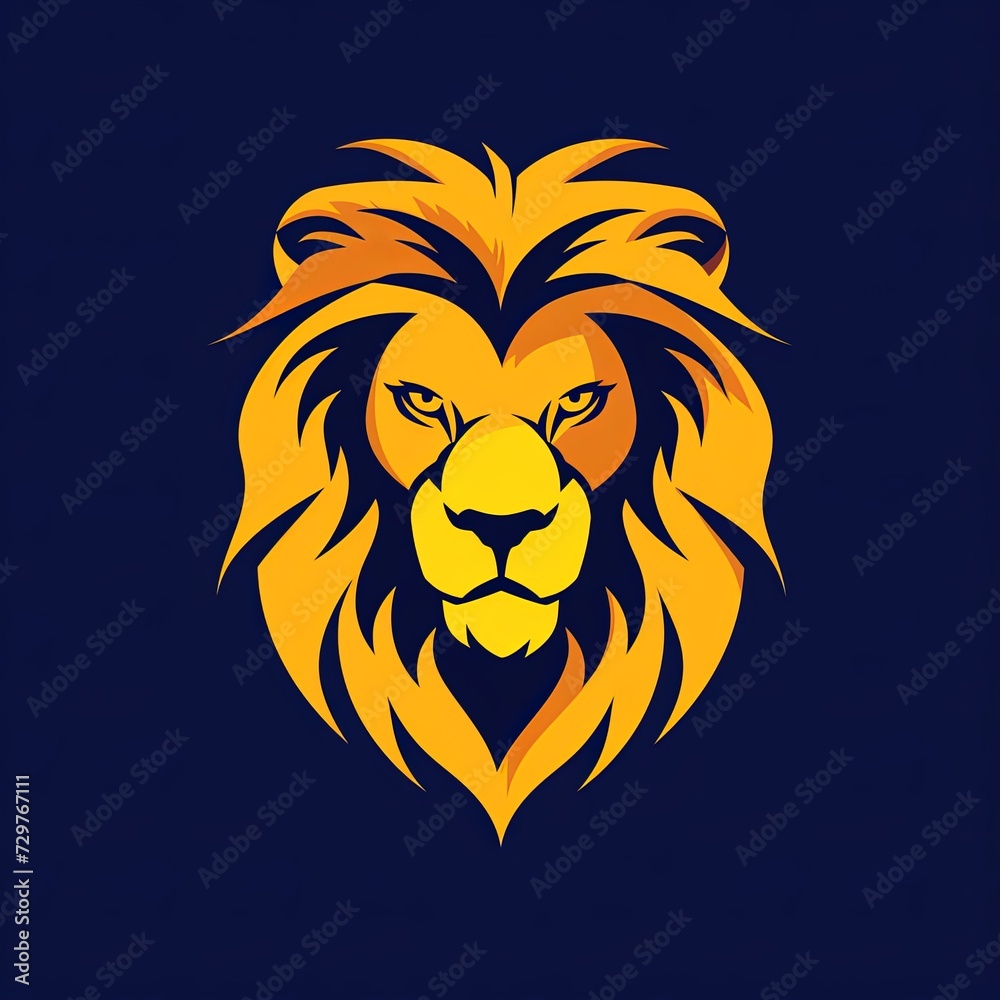 Vibrant Golden Lion Logo Design on Dark Blue Background - Modern, Bold, and Majestic Animal Symbol for Brand Identity Vibrant Golden Lion Logo Design on Dark Blue Background - Modern, Bold, and Majestic Animal Symbol for Brand Identity