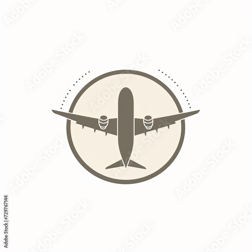 Minimalistic Monochromatic Airplane Logo Design Enclosed in a Circular Border with Dotted Arc Detailing